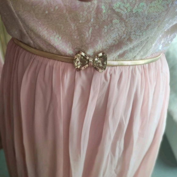 Metallic stretch Gold belt bow buckle waist cinch elegant evening dress - Picture 8 of 10